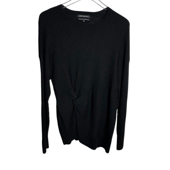 Something Navy womens size small black ribbed sweater gather knotted cashmere - Picture 2 of 7